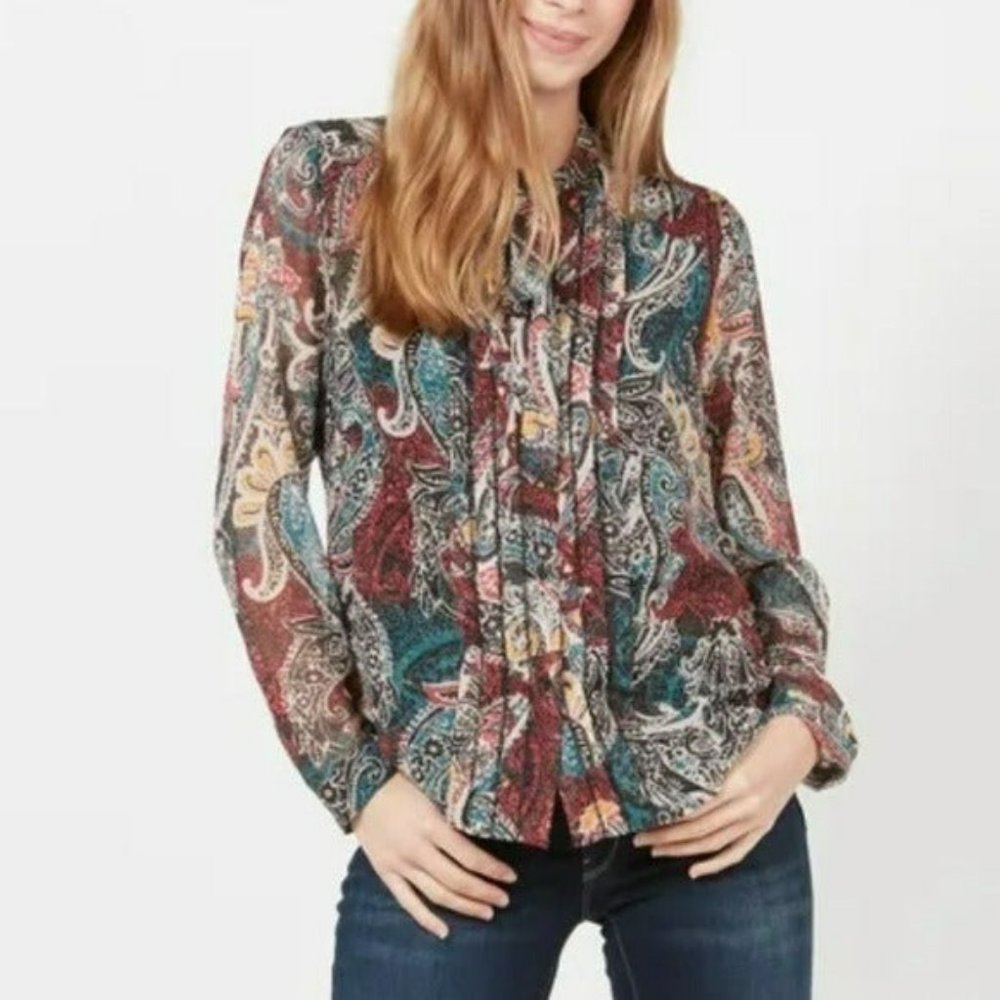 Anthropologie SEE U SOON FLORAL PRINT LONG SLEEVE BUTTONED BLOUSE SMALL - Picture 1 of 9